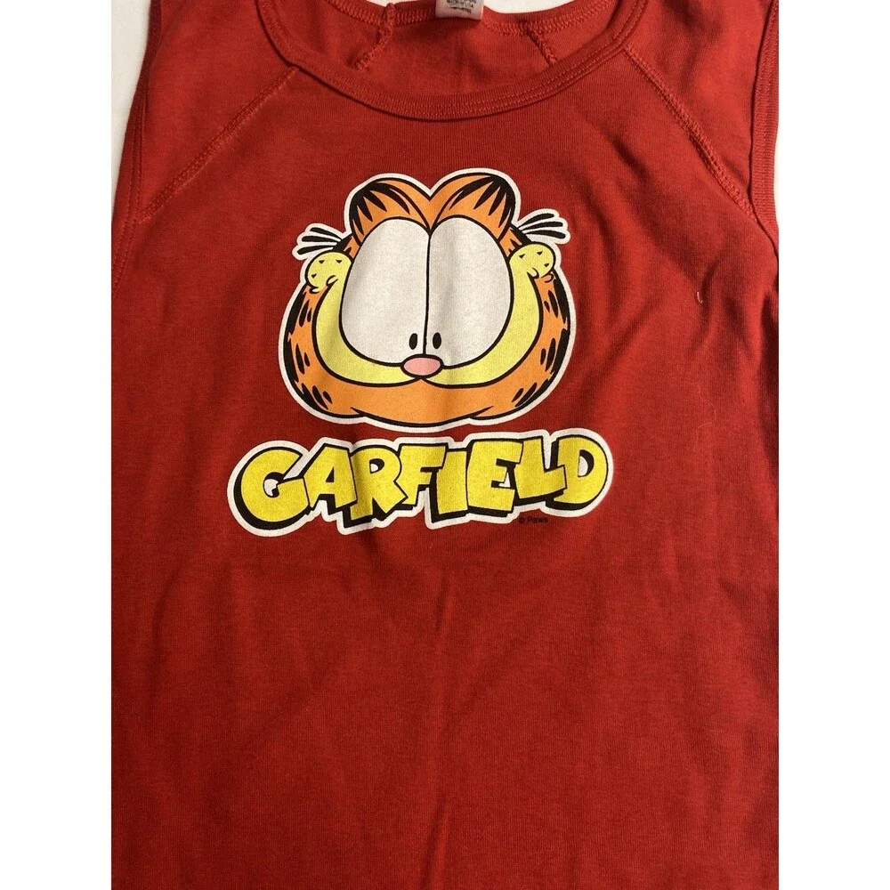 AS Tees Garfield Red Sleeveless Graphic Print Tank Top Crew Neck Kids M